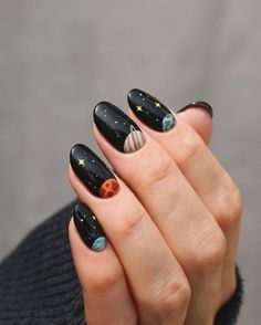 Trendy Classy Nails, Witchy Nails, Space Nails, Galaxy Nails, Nagel Tips, Gold Nail, Oval Nails, Minimalist Nails