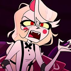 a cartoon character with red eyes and an evil look on her face, holding a knife