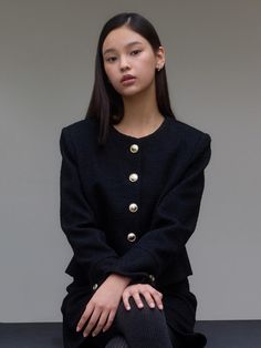 Composition : Shell WOOL 30% POLY 70% Lining POLY 100%Color : BlackCountry of Origin : Republic of Korea Tweed Jacket, Composition, Jackets & Coats, Blazer, Wool, The Originals, Clothes For Women, Clothes, Color