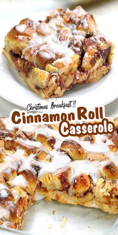 cinnamon roll casserole on a white plate