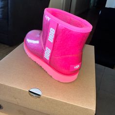 Kids Clear Mini Ugg Boots Pink Casual Synthetic Boots, Mini Ugg Boots, Kids Uggs, Ugg Shoes, Ugg Boots, Kid Shoes, Kids Shoes, Shoe Boots, Boots