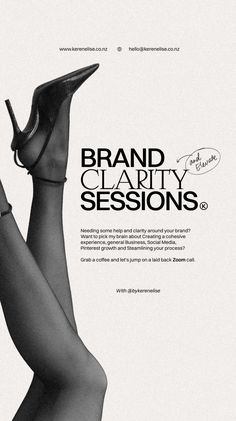 a woman's legs in stockings and heels with the words brand clarify session