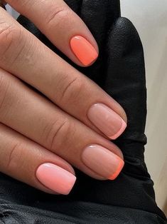 peach nail design: two tone French tips Tone On Tone French Nails, Peach French Manicure, French Tip With Color, Peach French Tip Nails, Plain Nail Ideas, Bahamas Nails, Peach Nail Designs, Peach Colored Nails, Peach Nails