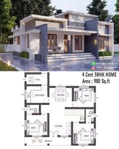 two story house plan with 3 bedroom and 2 bathrooms