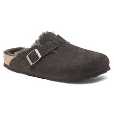 The Boston clog made cozy for the colder months. Classic suede lends a velvety feel that continues on the inside. The style is fully lined in genuine shearling right down to the original contoured footbed. A soft supportive landing every time. Anatomically formed cork and latex footbed Classic suede upper Genuine shearling footbed lining Flexible EVA sole Adjustable strap with metal pin buckle Made in Germany Mocha Birkenstock, Boston Shearling, Birkenstock Boston Shearling, Birkenstock Styles, Black Birkenstock, Birkenstock Men, Calf Muscles, Birkenstock Boston, Birkenstock Boston Clog