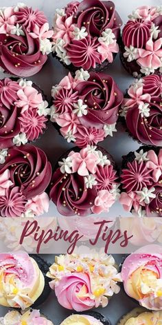 cupcakes with pink frosting and white flowers on them