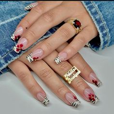 Fun Nail Ideas, Acrylic Nails Almond Shape, Zebra Nails, Acrylic Nails Coffin Short, Short Acrylic Nails Designs, Fire Nails, Bling Nails, Funky Nails