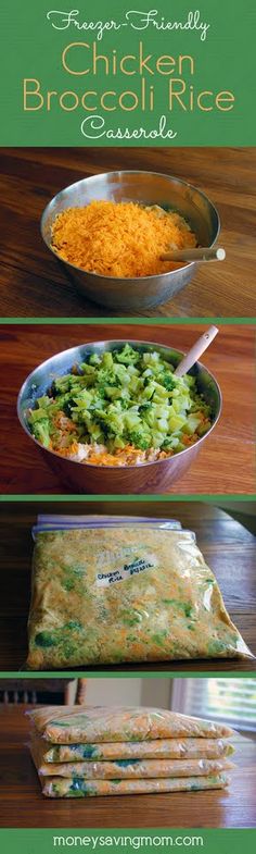 chicken broccoli rice casserole recipe is shown in three different pictures with text