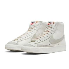 Brand New 100% Authentic ! Sail/Light Bone-Sail-Black Vintage Hoops Style. Styled For The ‘70s. Loved In The ‘80s. Classic In The ‘90s. Ready For The Future. The Nike Blazer Mid ’77 Vintage Delivers A Timeless Design That’s Easy To Wear. Its Unbelievably Crisp Leather Upper Breaks In Beautifully And Pairs With Bold Retro Branding And Luscious Suede Accents For A Premium Feel. Exposed Foam On The Tongue And A Special Midsole Finish Make It Look Like You’ve Just Pulled Them From The History Books. Nike Blazer 77 Vintage, Nike Blazer Mid 77 Women, Nike Blazer 77, Blazer 77, White Athletic Sneakers, Blazer Mid 77 Vintage, Nike Blazer Mid 77, Nike Models, Nike Blazers Mid