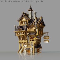 an image of a toy house made out of wood and metal with text overlaying it