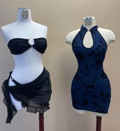 Cute Emo Dresses, Blue Clothes Ideas, 327 Clothing, Blue Beach Dress, All Blue Outfit, Blue Summer Outfits, Cute Blue Dress, Blue Black Dress, Styles Clothes