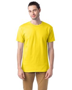 ComfortSoft ® 100% Cotton T-Shirt - ATHLETIC YELLOW - S | Hanes Adult Essential Short Sleeve T-Shirt in Yellow Size Small | Cotton Blank Apparel, T Shorts, Mens Essentials, Great T Shirts, Mens Crew Neck, Wholesale Clothing, Mens Summer, T Shirt Top, Men Short Sleeve