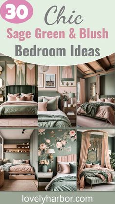 bedroom decor with green and pink colors