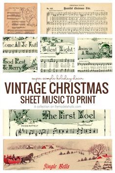 vintage christmas sheet music to print with the words, `'and images on it