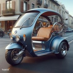 an old fashioned car is parked on the street