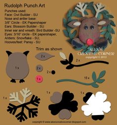 Alex's Creative Corner: Rudolph Punch Art Card Rudolph Punch, Reindeer Punch, Punch Art Ideas, Owl Cards