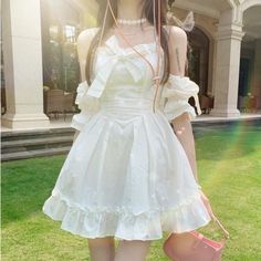 Iris Angelcore Kawaii Princess off-shoulder Mini Dress with Bow decoration and ruffle accents size S Bust 80-82cm Length 70cm Waist 62cm size M Bust 84-86cm Length 71cm Waist 66CM size L Bust 88-90cm Length 73cm Waist 70CM size XL Bust 92cm Length 74cm Waist 76-78CM Material: Polyester Party Mini Dresses, Dresses Bow, Kawaii Fairy, Style Kawaii, Shoulder Ruffle Dress, Kawaii Dress, Ruffle Mini Dress, Fairy Dress, Sweet Dress