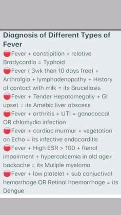 a table with different types of text and numbers on it, including the words diagnosis of different types of fever