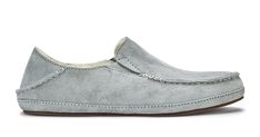 Nohea Women's Leather Slippers - Pale Grey | OluKai Women's Slip On Shoes, J Cole, Womens Athletic Shoes, Leather Slippers, Shoe Covers, Womens Slides, Nubuck Leather, Designer Heels, Leather Slip Ons