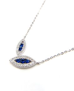 14K White Gold Necklace with 5 Blue Sapphires 0.26 carat and 46 Round Diamonds 0.13 carat. Blue Marquise Necklace For A Gift, Blue Marquise Necklace For Gift, Blue Diamond Necklace With Pave Setting, Elegant Blue Necklace With Pave Setting, Elegant Blue Necklaces With Pave Setting, White Gold Necklace, White Gold Sapphire, White Gold Necklaces, Sapphire Ring