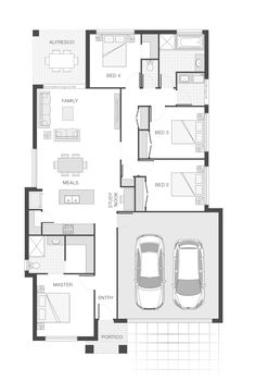 the floor plan for an apartment with two cars parked in it and one bedroom on the other