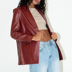 Cinessdshop fall fashion Women's Leather Jacket Spring and Autumn New Oversized Jacket Women, Maroon Leather Jacket, Leather Blazer Jacket, Maroon Leather, Vegan Leather Jacket, Leather Jackets Women, Autumn Fashion Women