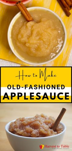 how to make old - fashioned apple sauce with cinnamon sticks and apples in the background