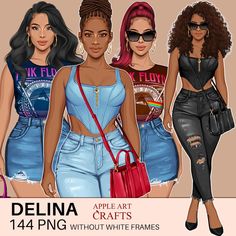 three black women in different outfits and one is carrying a red handbag while the other two are wearing sunglasses