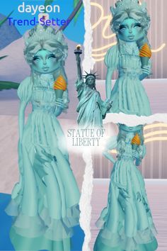 the statue of liberty is shown in two different poses