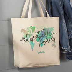 Adventure Awaits Personalized Canvas Tote Bag - Large - For Her