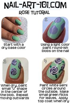 Easy floral tute Rose Nails Tutorial, Easy Rose, Rose Nail Art, Floral Nail Designs, Floral Nail Art, Rose Nails, Nail Swag, Cute Nail Art