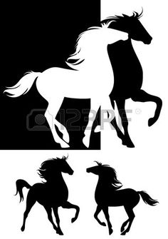 three silhouettes of horses galloping in the wind, with black and white background