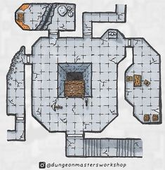 a drawing of a floor plan for a castle with two rooms and one door open