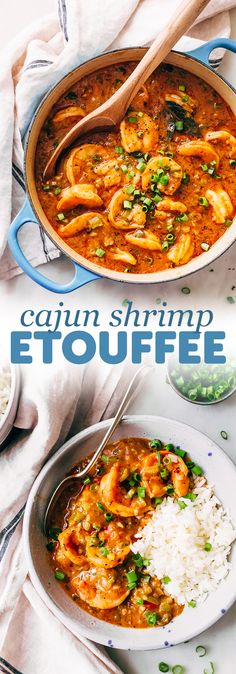 a cookbook cover with shrimp and broccoli in a red curry sauce on rice