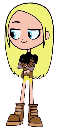 an animated girl with blonde hair and big blue eyes holding a baseball glove in her hands