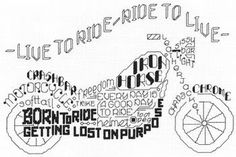 a cross stitch pattern with the words live to ride to love written in black and white