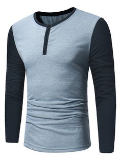 Crew Neck Color Block Panel Henley T-Shirt - Light Gray - 3U45041922 - Men's Clothing, Men's Tops & T-Shirts, Men's T-Shirts  #MensTShirts #Men's #Clothing # #Men's #Tops #& #TShirts # #Men's #TShirts Raglan Sleeve Shirts, Henley T Shirt, Outfits 2017, Men's Tops, Mens Long Sleeve Tee, Sleeve Designs, Shirt Online, Mens Clothing Styles, Light Gray