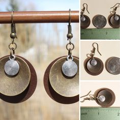 Nickel-free Metal Round Disc Earrings, Jewelry Rustic, Rustic Earrings, Mixed Metal Earrings, Rustic Jewelry, Earrings Bohemian, Fort Collins, Earrings Boho, Metal Earrings