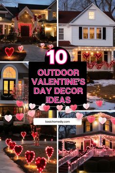 valentine's day decor ideas for the front yard with lights and hearts on it