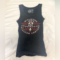 Women's Size Small Affliction Biker Tank Top Shirt. Has A Y2k / Bikercore Grunge Aesthetic. Dark Gray With White And Red Graphics. Never Worn, But Without Tags. I Took The Tags Off Before Trying It On. Open To Offers. Edgy Cotton Tops For Biker Events, Distressed Fitted Cotton Tank Top, Fitted Distressed Cotton Tank Top, Distressed Fitted Tops For Streetwear, Fitted Distressed Tops For Streetwear, Aesthetic Dark, White And Red, Grunge Aesthetic, Tank Top Shirt