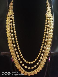 Haaram Designs Gold Latest Simple, Gold Chandraharam Designs Latest, Kandoli Designs Gold Latest, Kasulaharam Latest Designs, Kasu Haram Designs Gold Latest, Step Haram Designs Gold Latest, Layered Haram Gold, Layer Haram Designs Gold, Kasulaperu Latest Designs Gold Long