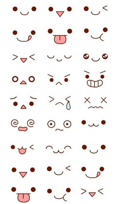 an image of various faces drawn in different colors and shapes, including one with eyes