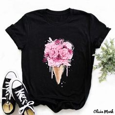 Olivia Mark - Short-Sleeve Bicycle Graphic T-Shirt in Stylish Black for Kids Tree Woman, Bicycle Women, Plaid Shirts, Cloth Flowers, Graphic Tops, Top Graphic Tees, Belleza Natural, Graphic Tees Women, Summer Top