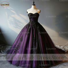 Peom Dresses, Dresses For Bday, Purple Quince Dress, Black Purple Wedding, Dark Fairytale Wedding, Purple Wedding Dresses, Sleeve Wedding Dress Lace, Purple Quinceanera, Purple Quince