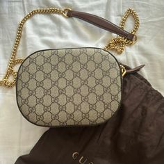 Women’s Crossbody Gold Chain Gucci Bag. New Condition, Barely Used. Gold Chain Cannot Be Adjusted Or Unattached. Bag Is Structure With Zipper Closure. Authentic. Gucci Bags, Gucci Bag, Gold Chain, Gold Chains, Bags Women, Bag Lady, Gucci, Zipper, Chain