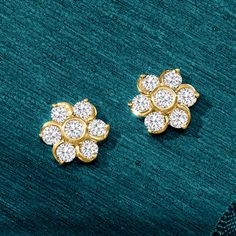 Ross-Simons - 1.00 ct. t. w. Diamond Flower Earrings in 14kt Yellow Gold. Pretty and graceful, these flower earrings shine with 1.00 ct. t. w. round brilliant-cut diamonds. Set in 14kt yellow gold. Post/clutch, diamond flower earrings. Diamond birthstones are the perfect gift for April birthdays. Classic Diamond Cluster Earrings With Flower Shape, Classic Diamond Flower Cluster Earrings, Classic Round Flower Earrings For Anniversary, Classic Cluster Earrings With Diamond Accents In Flower Shape, Flower Shaped Diamond Earrings With Prong Setting For Anniversary, Classic Diamond Earrings With Flower Accents, Brilliant Cut Flower Earrings For Anniversary, Classic Brilliant Cut Flower Earrings, Anniversary Flower Diamond Earrings With Diamond Accents