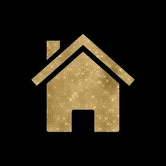 a golden house on a black background with sparkling lights in the shape of a house