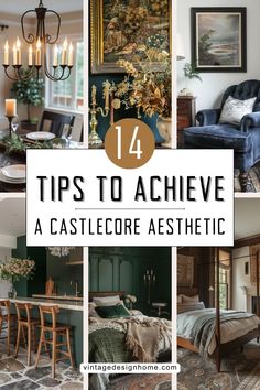 A cozy room inspired by castlecore, featuring grand arches, antique furniture, and rich textures, blending the castlecore aesthetic with medieval interior and elegant vintage style for a timeless vintage interior look.