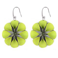 pair of green flower earrings on white background