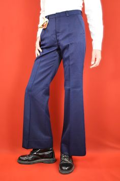 Step into True Vintage Elegance with Our Luxurious 60s Italian Terital Cellulose Fabric Pants! Experience the charm of genuine 1960s fashion with these exquisite blue-flared tailored trousers. Made from authentic Terital cellulose fabric, these palazzo pants were produced in Italy during the 60s, offering a perfect blend of vintage allure and timeless sophistication. Why You'll Love These Pants: Genuine Vintage: Produced in the 1960s, these pants bring a true retro vibe to your wardrobe. Flared Vintage Pants Sewing Pattern, Blue Flare Pants For Work, Retro Fitted Wide Leg Bottoms, Retro Full-length Pants With Pockets, Retro Full Length Pants With Pockets, Retro Full-length Red Pants, Red Retro Full-length Pants, Retro Red Full Length Pants, Red Full Length Retro Pants